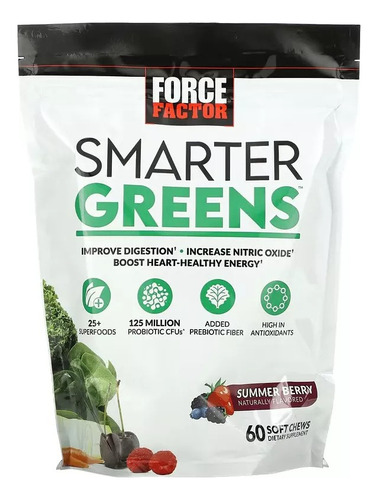 Force Factor Smarter Greens Mejora Digestion 60 Gomitas Sabor Summer Berry