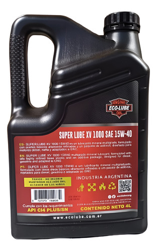 Aceite Mineral 15w40 Ecolube Super Lube Xv 1000 X 16 Litros