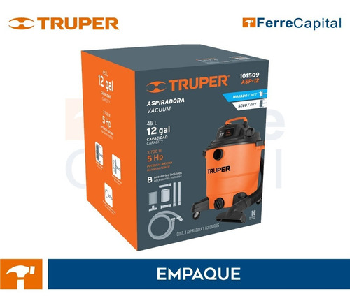 Aspiradora Sólidos Y Líquidos De 12 Gal, Truper 101509