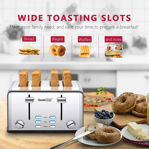 Slot Extra Largo De Aço Inoxidável Toaster Geek Chef De 4 Fa