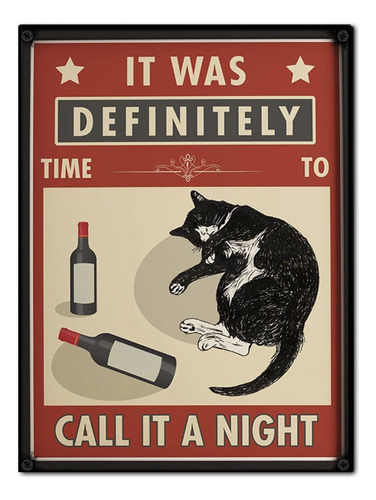 #982 - Cuadro Vintage - Gato Negro Vino Poster No Chapa