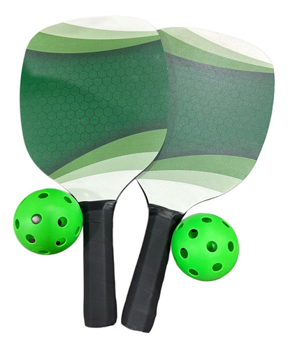 Kit Juego De Paleta + Pelotas Pickle Ball Negro/verde