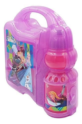 Lonchera Infantil Con Botella Cilindro De Plástico Color FROZEN Personajes