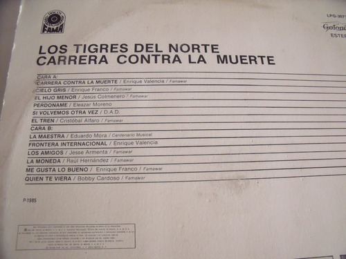 Lp Tigres Del Norte Carrera Contra La Muerte (Usado)