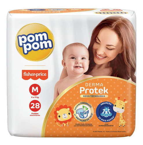 Fralda Pompom Derma Protek M Com 28 Unidades