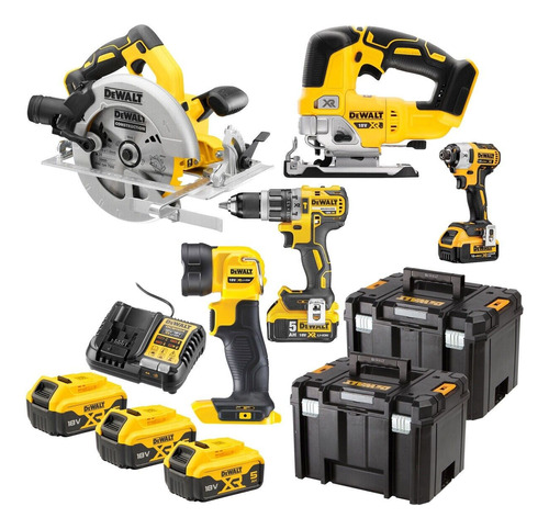 Dewalt 18v Brushless 5-piece Tool Kit With 3 5.0ah Batteries