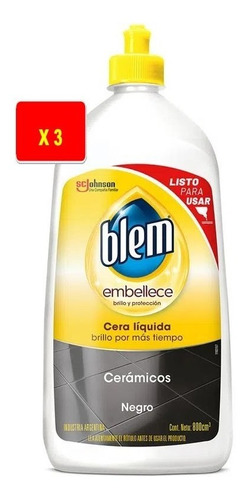 Blem Cera Liquida Cerámicos Negro X 3 Unidades