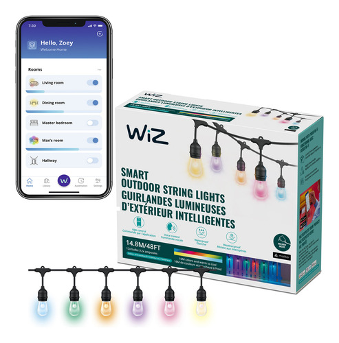Tira De 12 Focos Inteligentes Wiz String - 14.8 Metros con luz multicolor