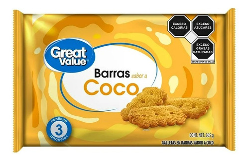 7 Pza Galletas Great Value Barras De Coco 365 G