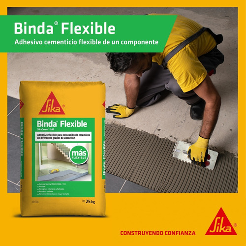 Pack 5 Bolsas D 25k Adhesivo P/ Cerámica Sika Binda Flexible