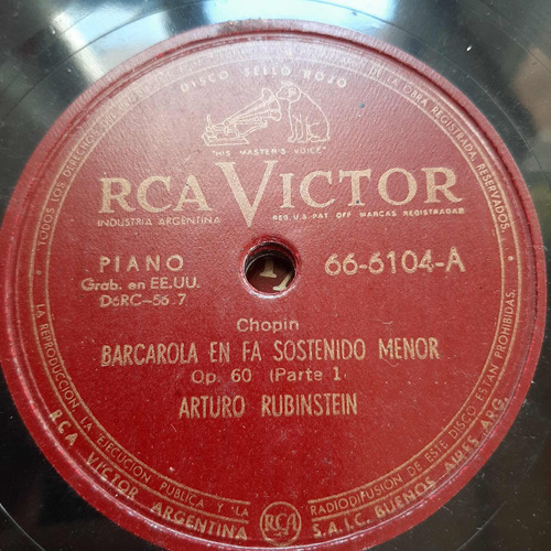 Pasta Arturo Rubinstein Piano Chopin Rca Victor Tc55