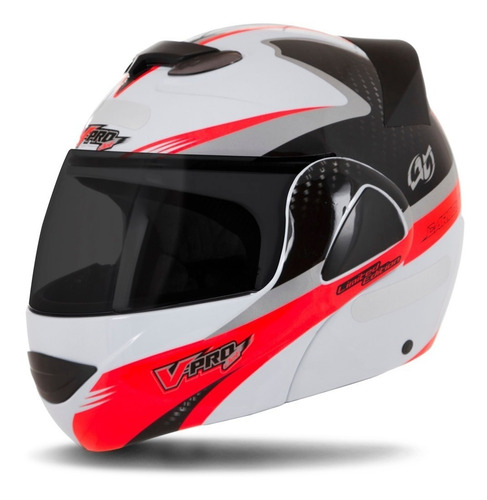 Capacete Escamoteável Moto Viseira Fumê V Pro Jet 2 Vermelho