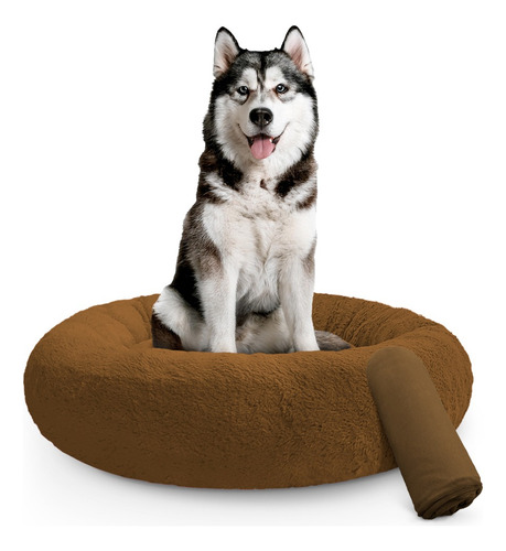 Kit Caminha G Cães E Gatos Pelucia Macia Manta Cobertor Cor Mel Com Marrom Desenho Liso