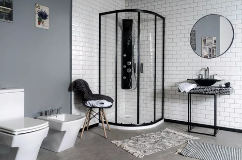 Mampara Gorena Box Ducha Triesen 100cm Cabina Curva S/base Armazón Negro Panel transparente