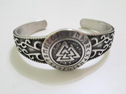 Pulsera Esclava Brazalete Acero Macizo Valknut Celta Plateado