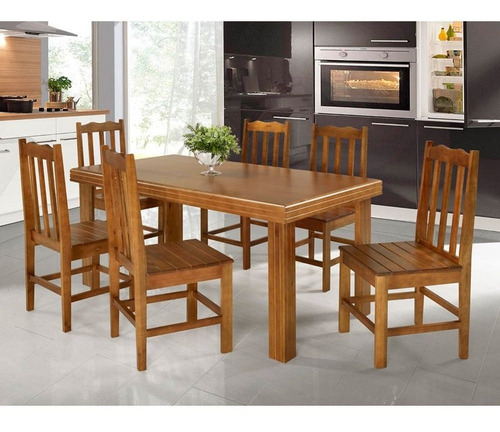 Imagem 2 de 5 de Conjunto De Mesa Madeira Maciça Com 6 Cadeiras Essência - Me