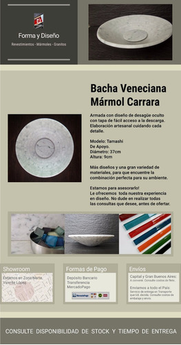 Imagen 2 de 8 de Bacha Mármol Carrara Toilette Baño, Tamashi - Forma Y Diseño