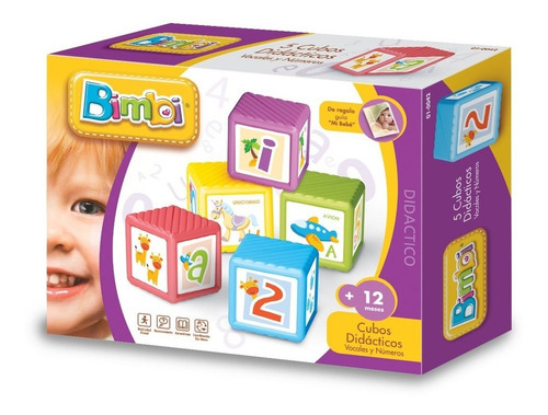 Imagen 3 de 6 de Bimbi Cubos Didacticos Apilables Vocales Y Numeros 01-0042