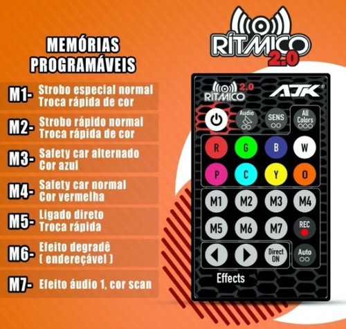 Imagem 5 de 6 de Kit Strobo Ajk Luz Rgb Led 4 Faróis 7 Cores + Controle Full