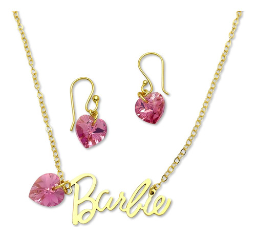 Set Barbie Plata Baño Oro Cadena Aretes Sw925