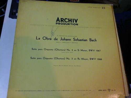 Vinilo 4842 - La Obra De J. S. Bach - Serie L: Oberturas