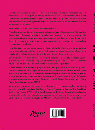 Teatro e Acessibilidade: Mediações e Práticas com Atores e Espectadores com Deficiência Visual, de Partyka, Juliana. Editorial Appris Editora, capa mole em português, 2022