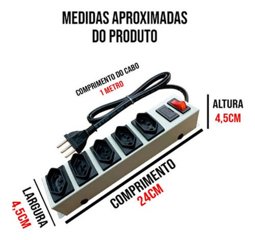 Filtro De Linha Metalico 5 Tomadas 10a Bivolt