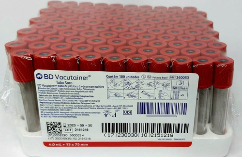 Tubo Sangue Vacuo Exame Coletor Vermelho 4ml Bd Cx 100