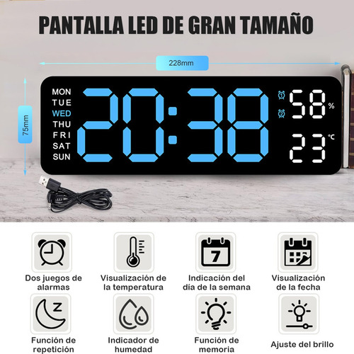 Reloj De Pared Digital Led Con Termómetro, Fecha,alarma