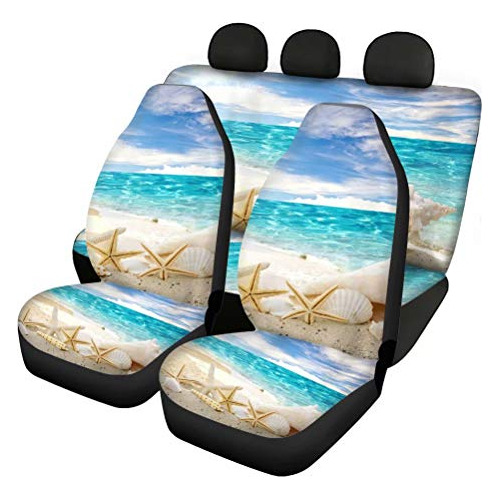 Sea Shell Ocean Beach Scene Bucket Seat Cover + Protect...