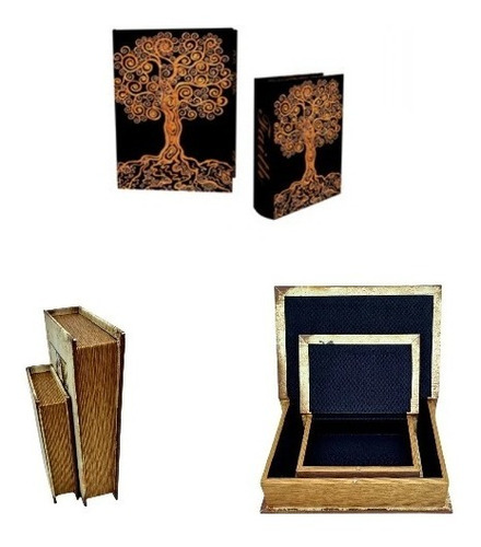 Kit C/2 Caixas Em Formato De Livro Decorativo Árvore Da Vida