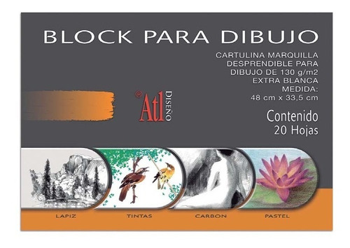 Block Dibujo Atl Cartulina Marquilla 130gr, 48x33.5cm, 20hjs