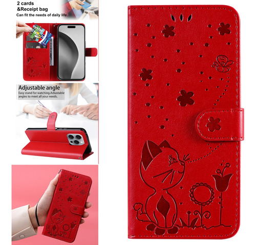 Funda Tipo Cartera Para Huawei Honor Series, De Piel Sintética De Alta Calidad, Con Tapa Y Ranura Para Tarjetas, Color Rojo