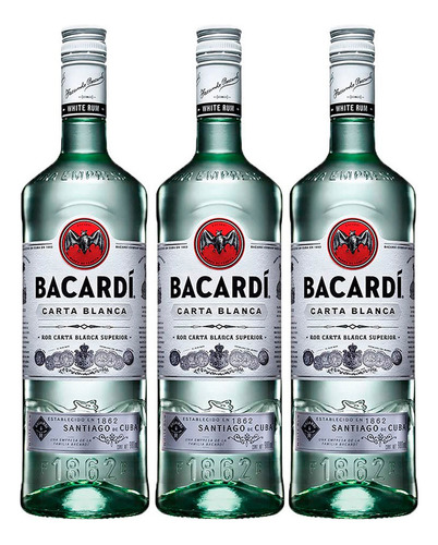 Pack X3 Unidades Ron Carta Blanca 980ml C/u Bacardí