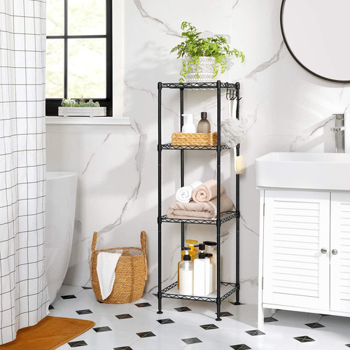 Estantería De Baño Metálica Con 4 Ganchos Desmontables, Dise