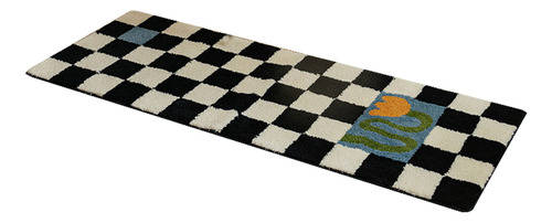 Alfombra Runner, Color Blanco Y Negro, Estampado A Cuadros,