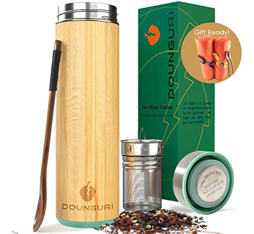 Taza De Té De Bambú Dounguri Con Infusor Colador - 18oz Verd