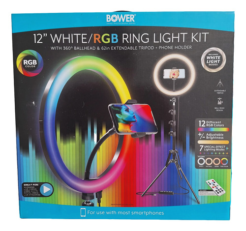 Aro Luz Rgb 30 Cm Led Trípode Profesional 158cm Negro 12 Colores