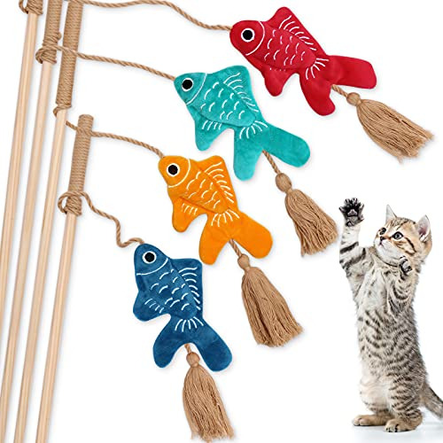 Juguetes Gatos Varita De Peces Goldfishes Catnip Y Borl...