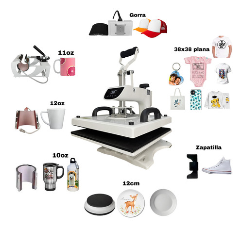Maquina Estampar Sublimar 11en1 38x38+ Epson A4 Tazas Textil Color Blanco