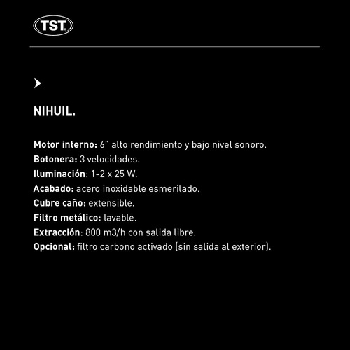 Extractor purificador de cocina TST Nihuil ac. inox. de pared 900mm x 40mm x 510mm plateado 220V