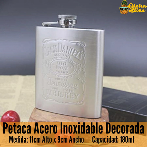 Imagen 2 de 10 de Petaca Acero Inoxidable Decorada Souvenir Whisky Bebida