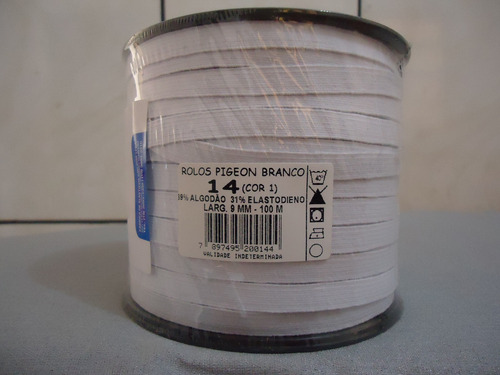 Rolo De Elástico São José No14 9mm 100m Liso Branco