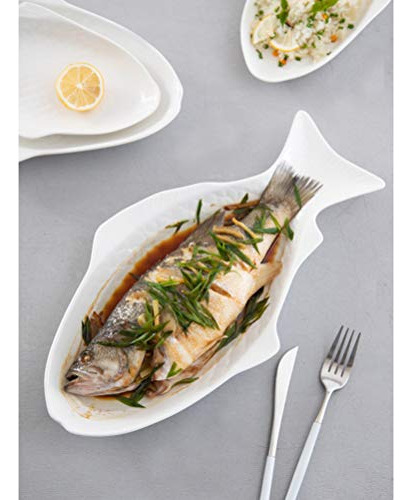 Plato Pescado Cermica Creativo 13puLG Blanco - Restaurante H