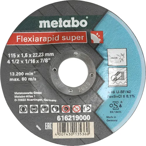 Disco Corte 115x1,6x22,23 Centro Deprimido Metabo 616219000