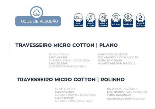 Imagem 5 de 9 de Kit 6 Travesseiro Micro Cotton Suporte Firme