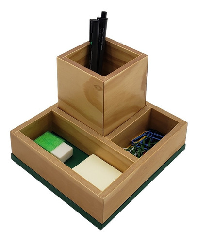 Organizador De Mesa Canetas Home Office Madeira C/ Laca Luxo