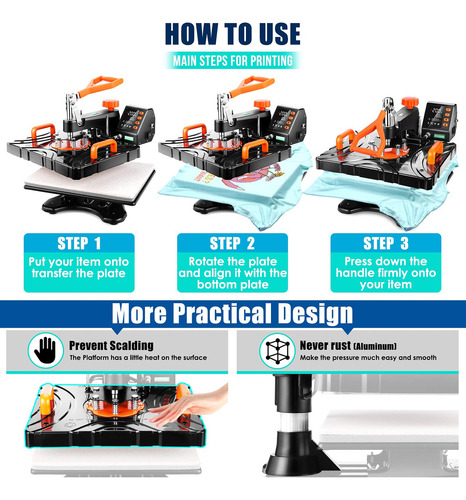 Akeydiy Máquina De Prensa De Calor 8 En 1 Mejorada Combinada Digital Multifuncional De Impresión De Camisetas Por Sublimación Máquina De De Calor De 12 X 15 Pulgadas, Máquina De