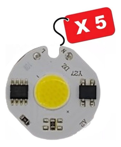 Pack 5 Led 10w Repuesto Cob Chip Smart Luz Fria 220v Ac