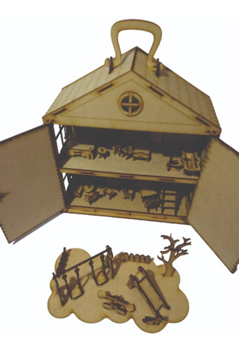Casita Muñecas Valijita Portatil_20 Muebles_ Placita_juegos